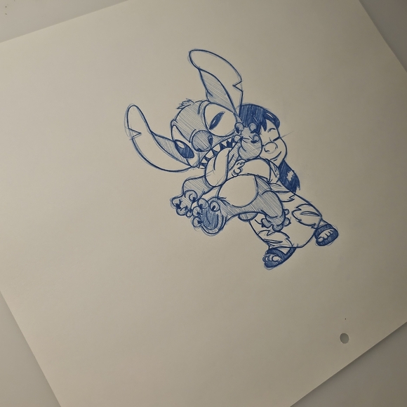 Disney Lilo and Stitch hugging drawing/sketch animation art signed Handmade - Picture 2 of 6